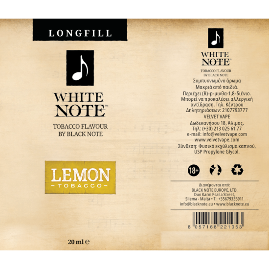 White Note Flavor Shots Lemon Tobacco 20ml to 60ml