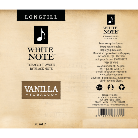 White Note Flavor Shots Vanilla Tobacco 20ml to 60ml