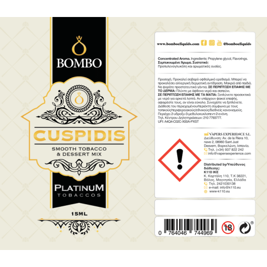 Bombo Platinum Tobaccos Flavor Shots Cuspidis 15ml to 60ml