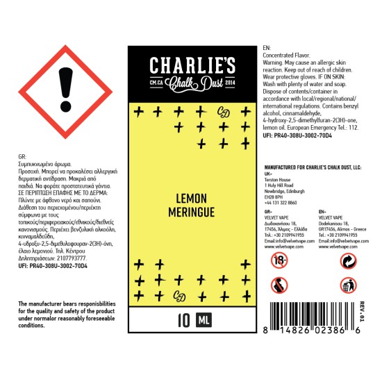 Charlies Chalk Dust Flavor Shots Lemon Meringue 10ml to 60ml