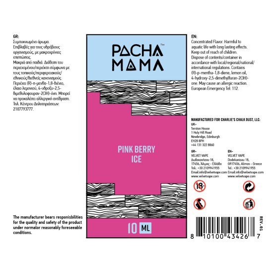 Pacha Mama Flavor Shots Pink Berry Ice 10ml to 60ml