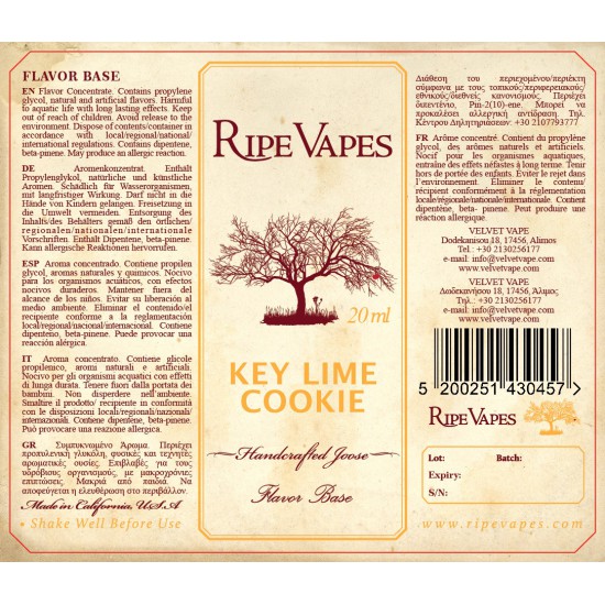 Ripe Vapes Flavor Shots - Key Lime Cookie 20ml to 60ml