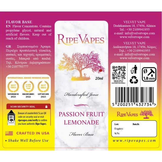 Ripe Vapes Flavor Shots - Passion Fruit Lemonade 20ml to 60ml