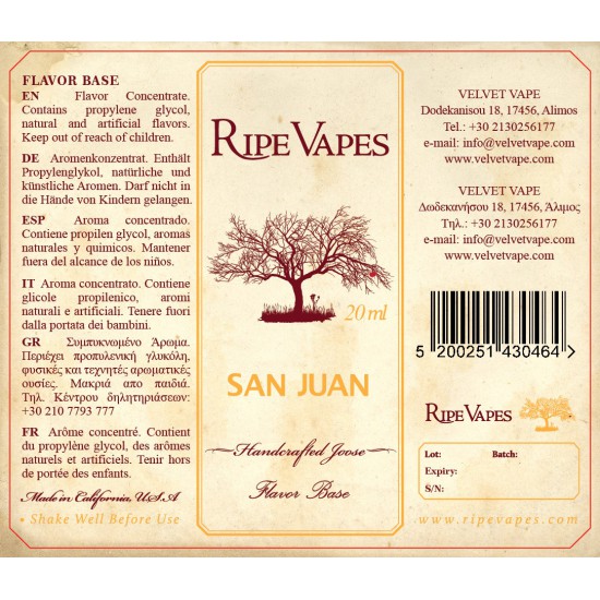 Ripe Vapes Flavor Shots - San Juan 20ml to 60ml