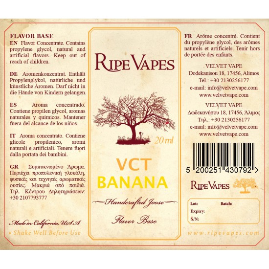 Ripe Vapes Flavor Shots - VCT Banana 15ml to 60ml