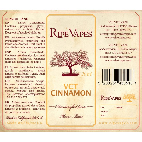 Ripe Vapes Flavor Shots - VCT Cinnamon 20ml to 60ml