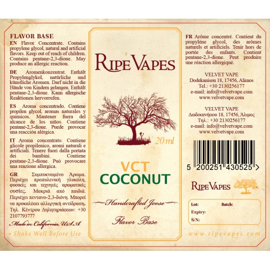 Ripe Vapes Flavor Shots - VCT Coconut 20ml to 60ml