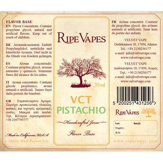 Ripe Vapes Flavor Shots - VCT Pistachio 20ml to 60ml