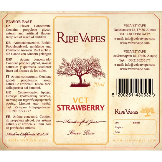 Ripe Vapes Flavor Shots - VCT Strawberry 20ml to 60ml