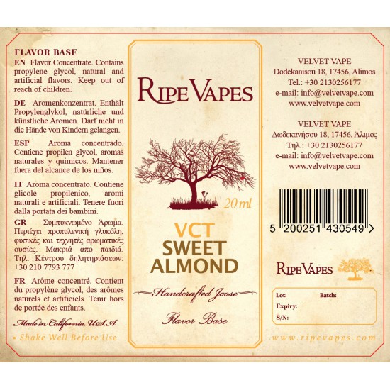 Ripe Vapes Flavor Shots - VCT Sweet Almond 20ml to 60ml