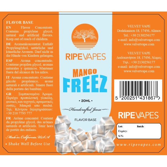 Ripe Vapes Flavor Shots Mango Freez 20ml to 60ml