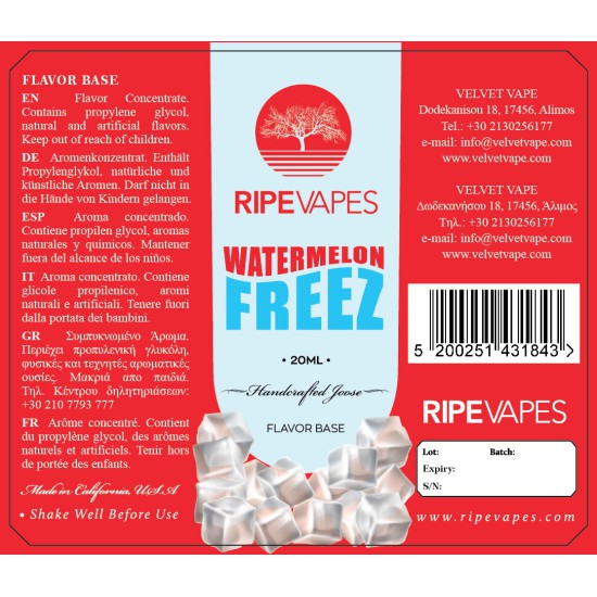 Ripe Vapes Flavor Shots Watermelon Freez 20ml to 60ml