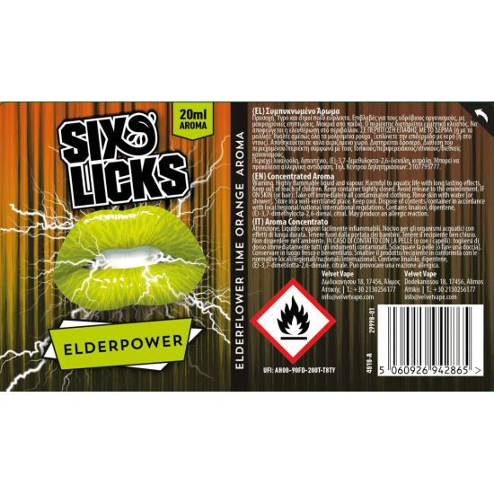 Six Licks Flavor Shots Elderpower 20ml to 120ml