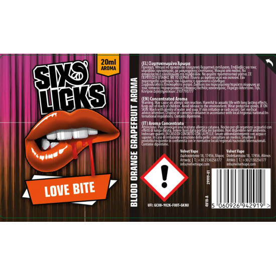 Six Licks Flavor Shots Love Bite 20ml to 120ml