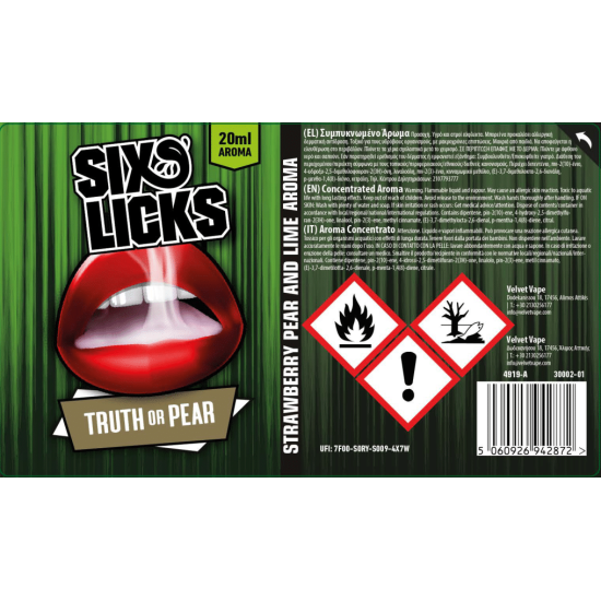 Six Licks Flavor Shots Truth Or Pear 20ml to 120ml