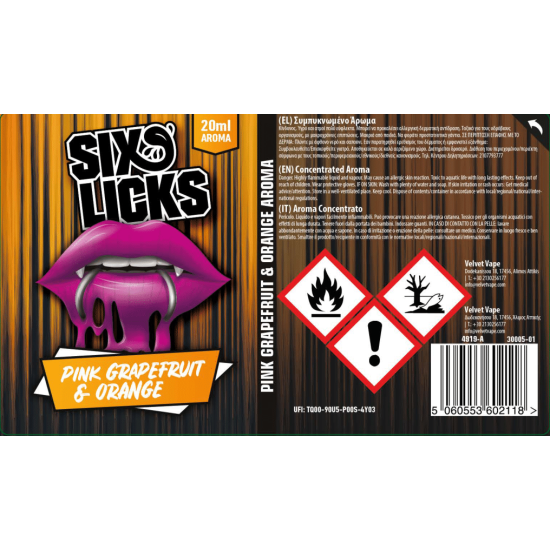 Six Licks Flavor Shots Pink Grapefruit Orange Aroma 20ml to 120ml