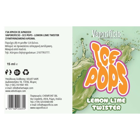 Vaporificio Ice Pops Lemon Lime Twister 15ml to 120ml