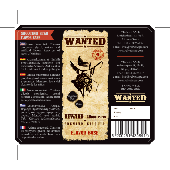 Wanted Flavor Shots Shooting Star 6ml to 60ml