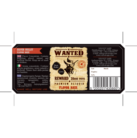 Wanted Flavor Shots Silver Bullet 10ml to 30ml