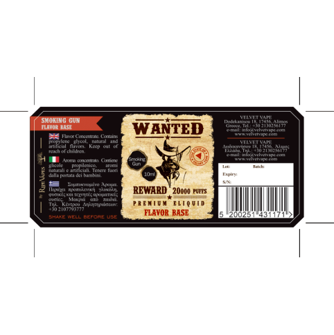 Wanted Flavor Shots Smoking Gun 10ml to 30ml