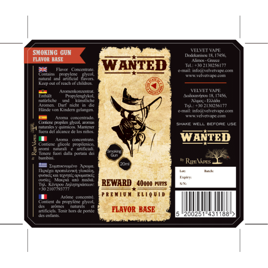 Wanted Flavor Shots Smoking Gun 20ml to 60ml
